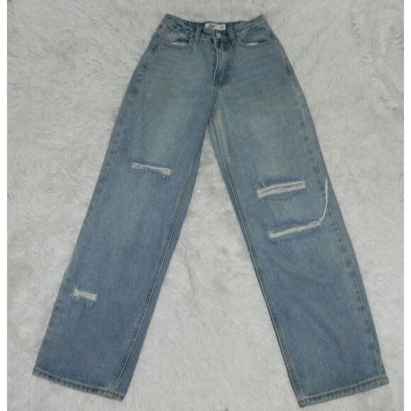 Tiger Mist Jeans X-Small‎ High-Waisted Wide Leg Distressed Baggy Medium Washed - Picture 3 of 11